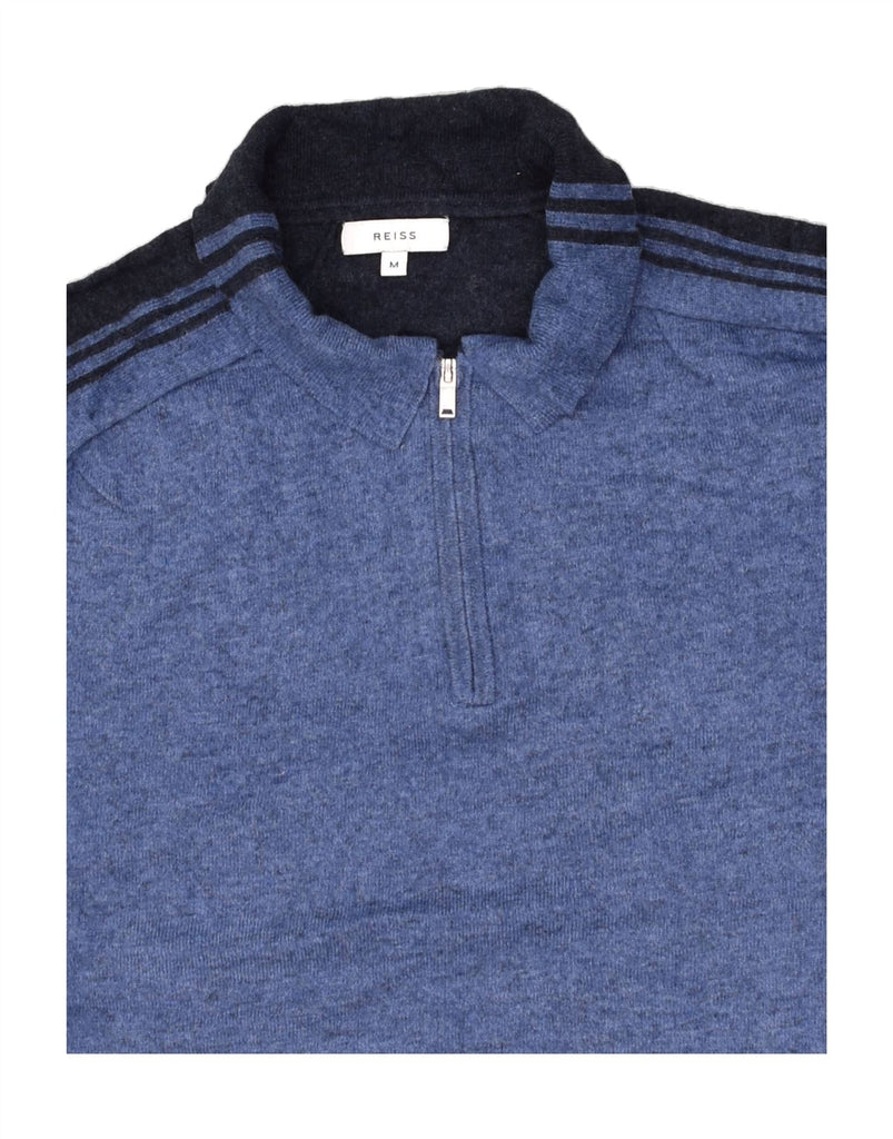 REISS Mens Polo Neck Jumper Sweater Medium Blue Colourblock Viscose | Vintage Reiss | Thrift | Second-Hand Reiss | Used Clothing | Messina Hembry 