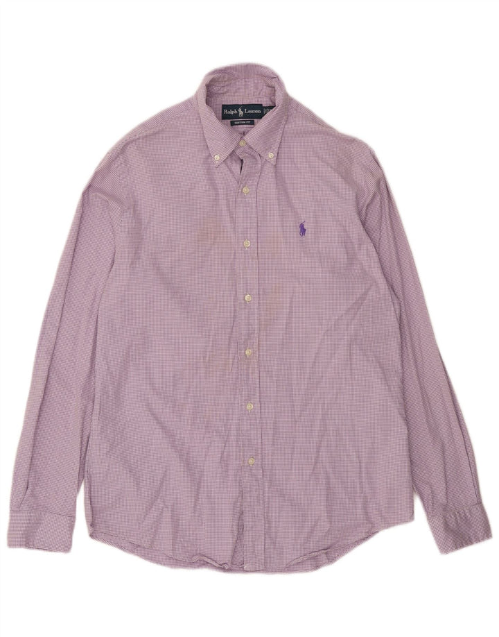 Ralph Lauren Mens Custom Fit Shirt Medium Purple Houndstooth Cotton