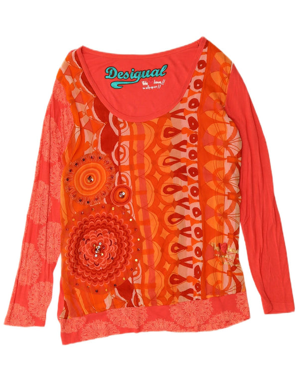 Desigual Womens Graphic Top Long Sleeve UK 16 Large Pink Floral