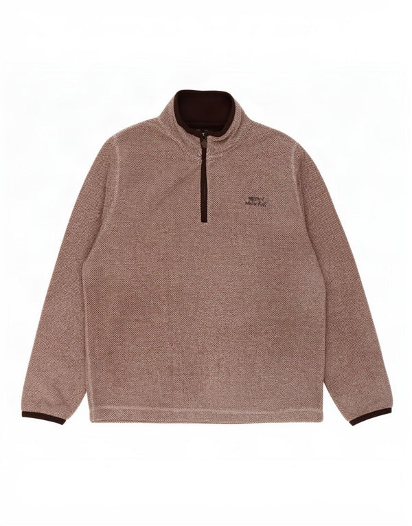 Weird Fish Mens Zip Neck Fleece Jumper Large Brown Polyester