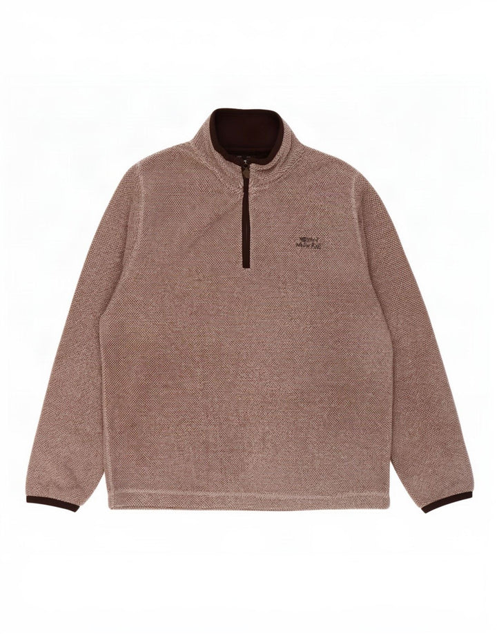 Weird Fish Mens Zip Neck Fleece Jumper Large Brown Polyester