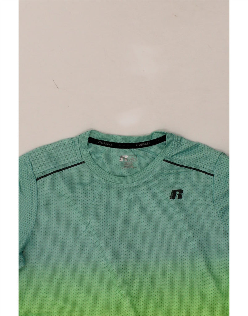 RUSSELL ATHLETIC Boys T-Shirt Top 14-15 Years XL  Green Colourblock Vintage Russell Athletic and Second-Hand Russell Athletic from Messina Hembry 