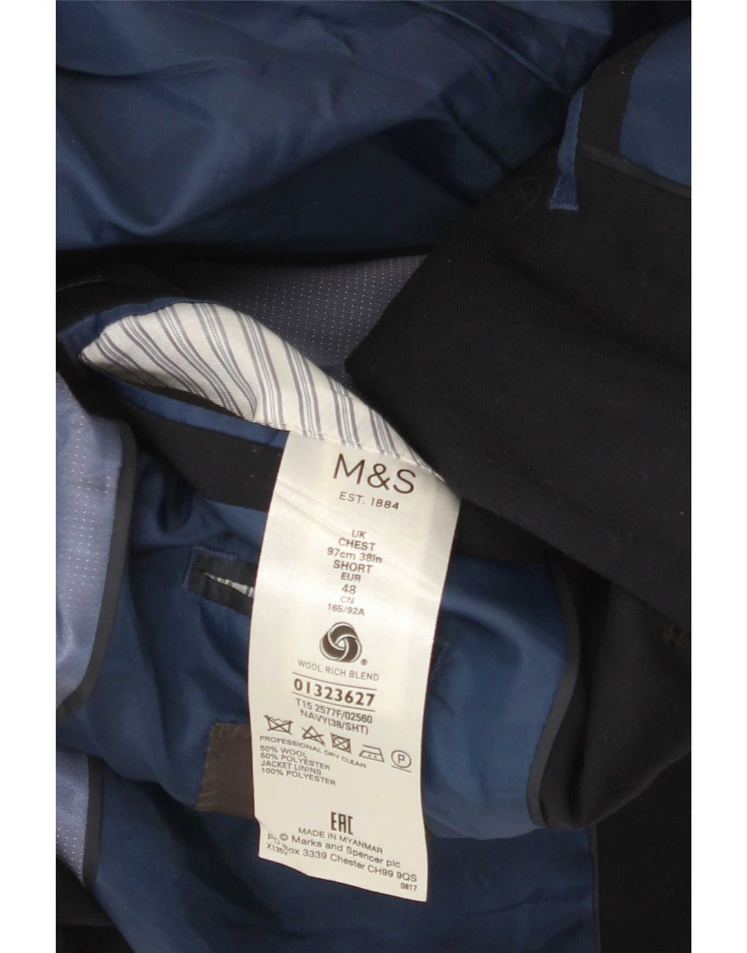 Marks & Spencer Mens 2 Button Blazer Jacket UK 38 Medium Navy Blue Wool