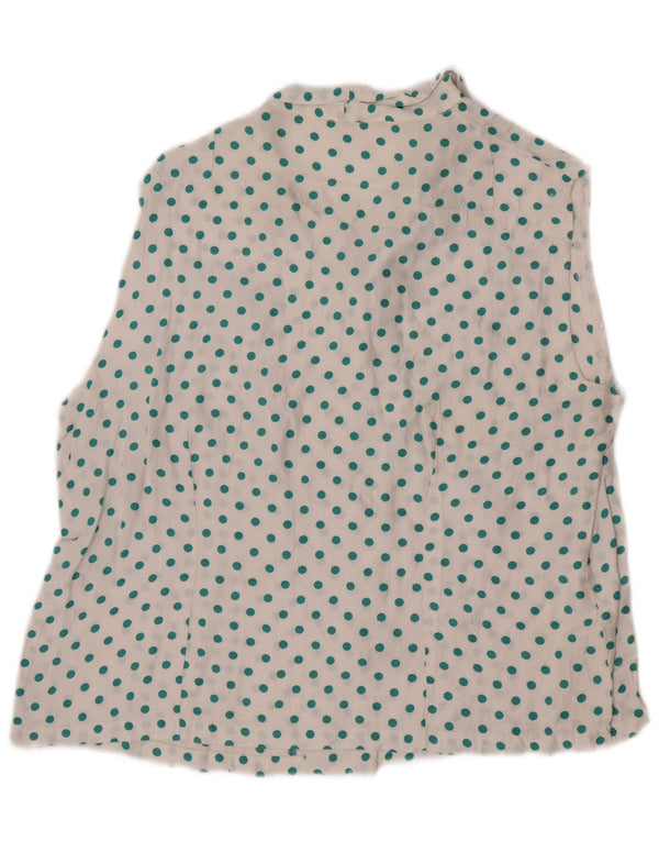 Vintage Womens Sleeveless Shirt Blouse UK 14 Medium White Polka Dot