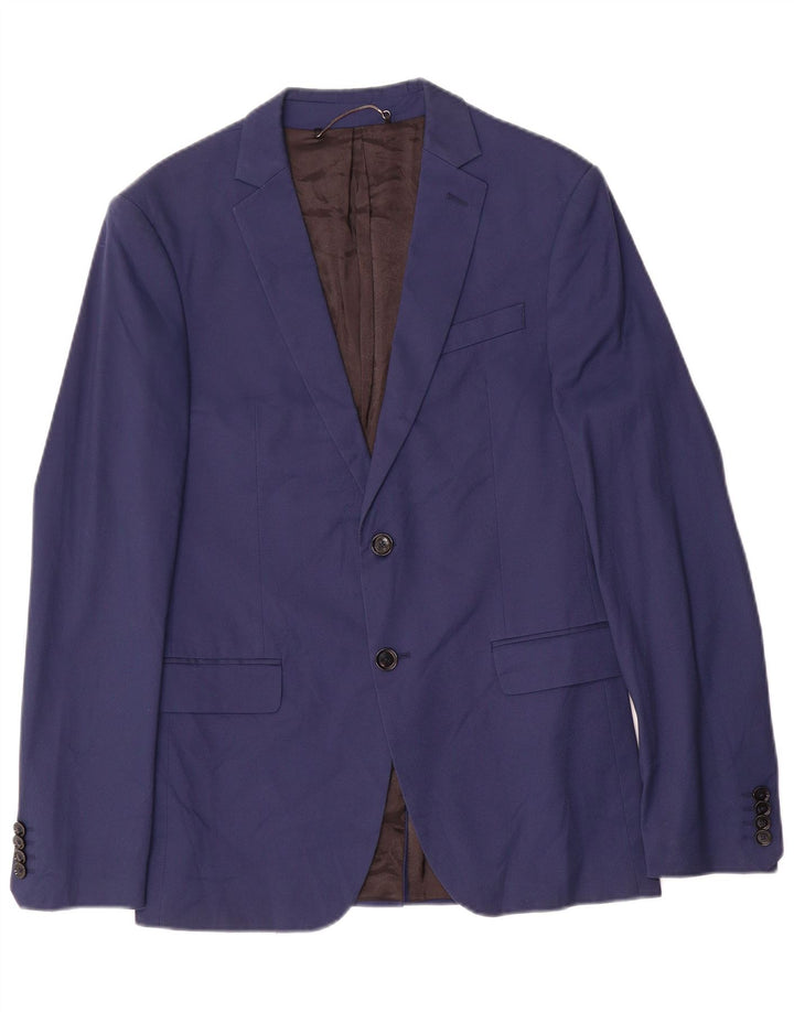 Zara Mens 2 Button Blazer Jacket EU 48 Medium Navy Blue Cotton