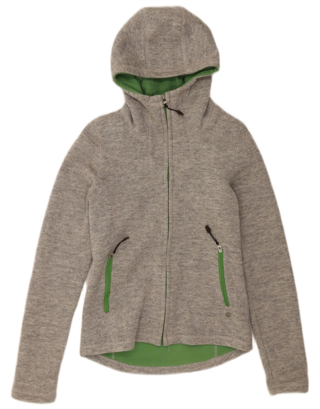 Bench Womens Hooded Knit Bomber Jacket UK 12 Medium Grey Acrylic