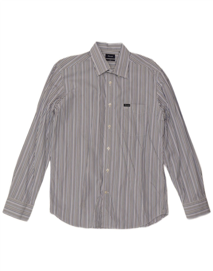 Faconnable Mens Club Shirt Medium Blue Striped Cotton