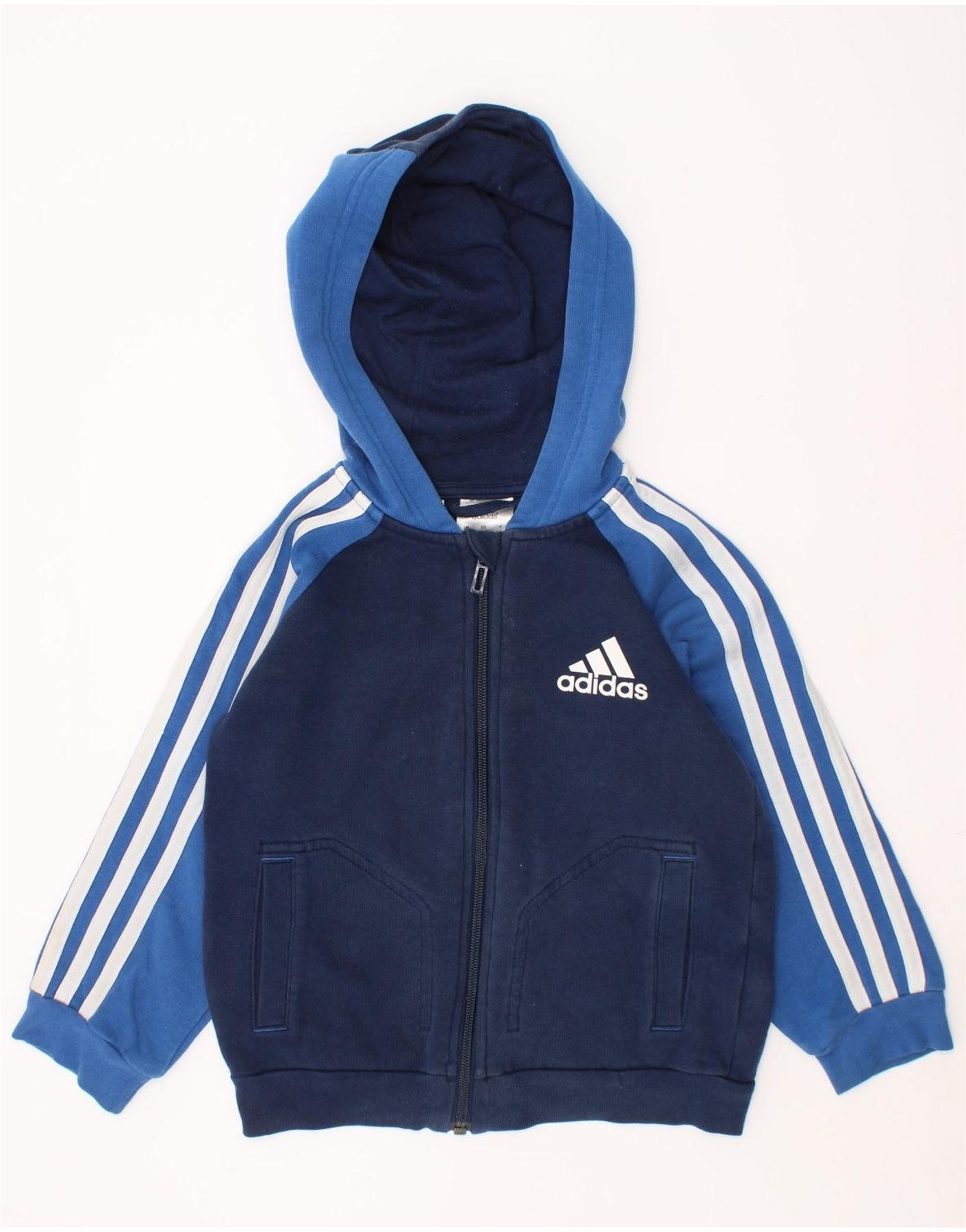 ADIDAS Sudadera con capucha y cremallera para niño 4-5 años Algodón azul marino con bloques de color