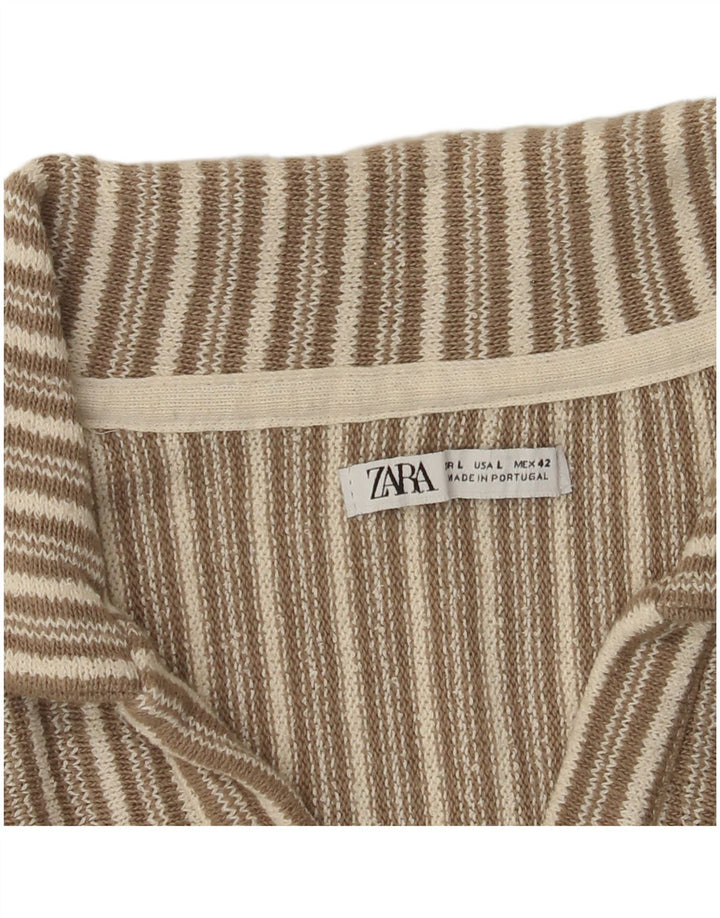 Zara Mens Polo Shirt Large Beige Striped