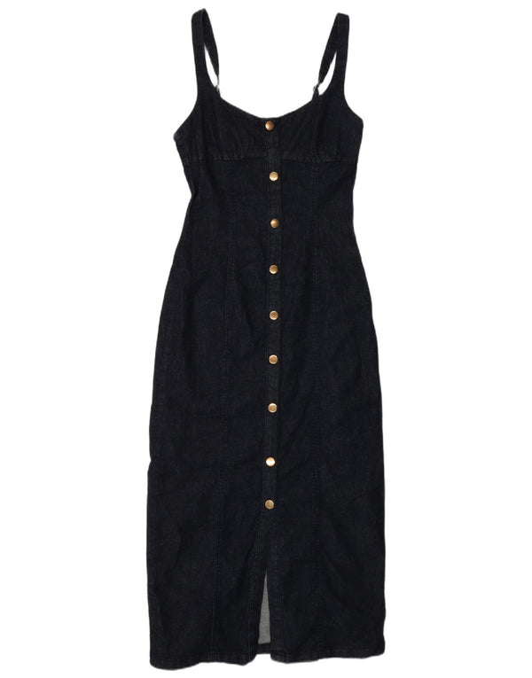 Zara Womens Sleeveless Denim Bodycon Dress UK 10 Small Navy Blue Cotton