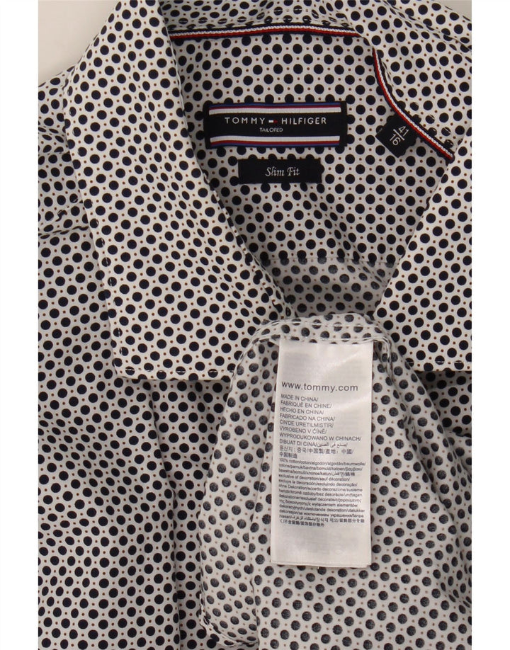 Tommy Hilfiger Mens Tailored Shirt Size 41 16 Large Navy Blue Spotted