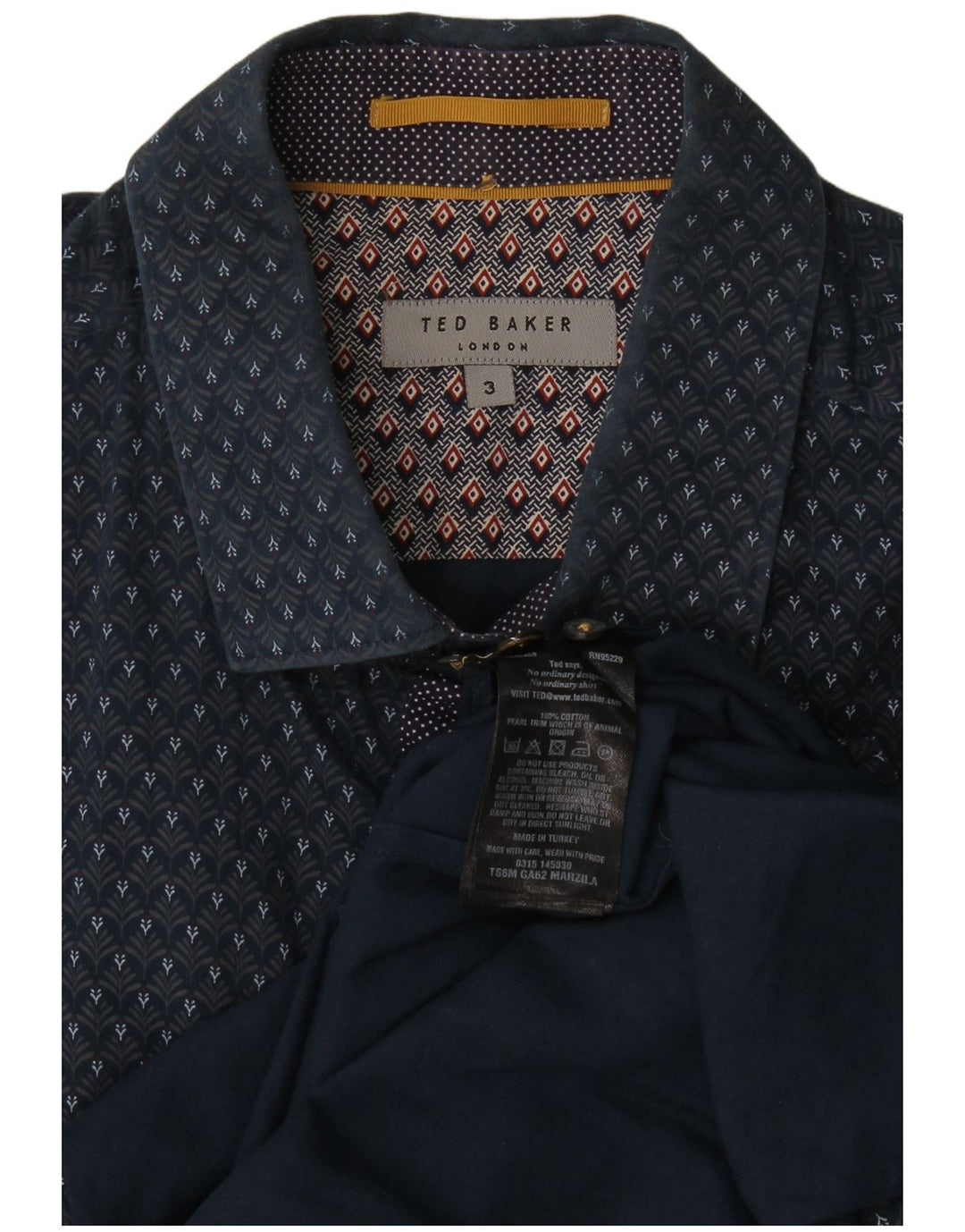 Ted Baker Mens Shirt Size 3 Medium Navy Blue Floral Cotton