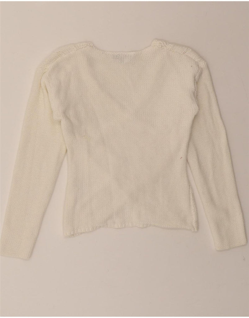 PASSPORTS Womens Crop V-Neck Jumper Sweater EU 36 Small Off White Acrylic Vintage Passports and Second-Hand Passports from Messina Hembry 