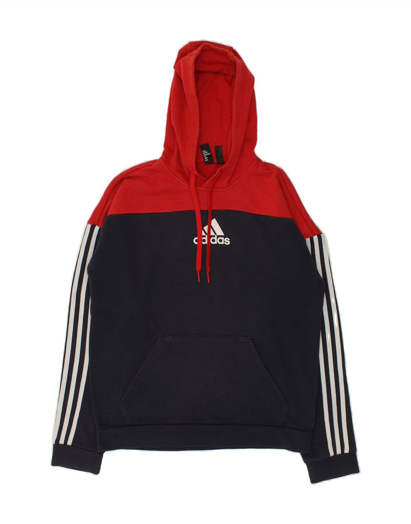 ADIDAS Mens Graphic Hoodie Jumper Small Red Colourblock Cotton | Vintage Adidas | Thrift | Second-Hand Adidas | Used Clothing | Messina Hembry 