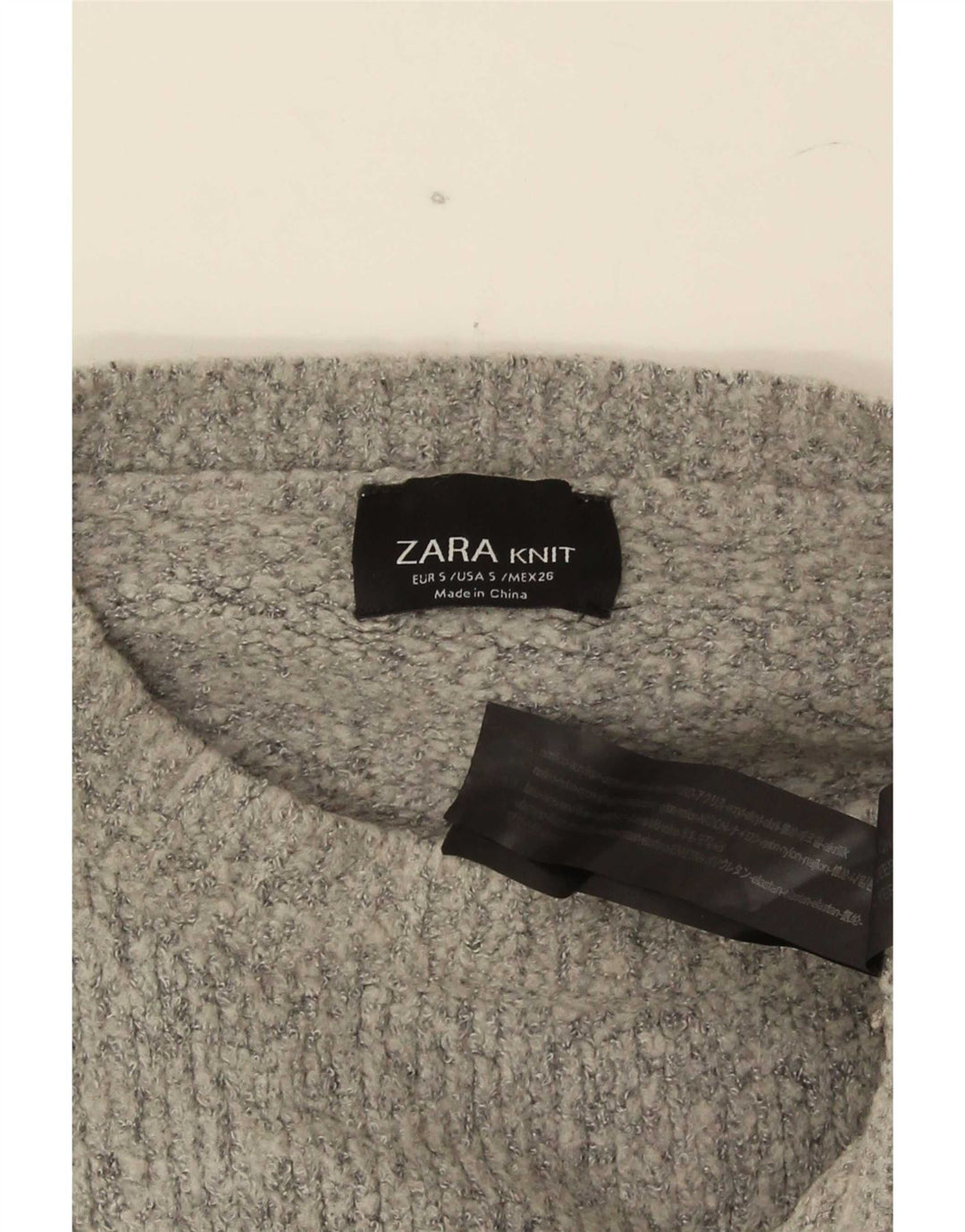 Zara Womens Oversized Crew Neck Jumper Sweater UK 10 Small Grey Acrylic
