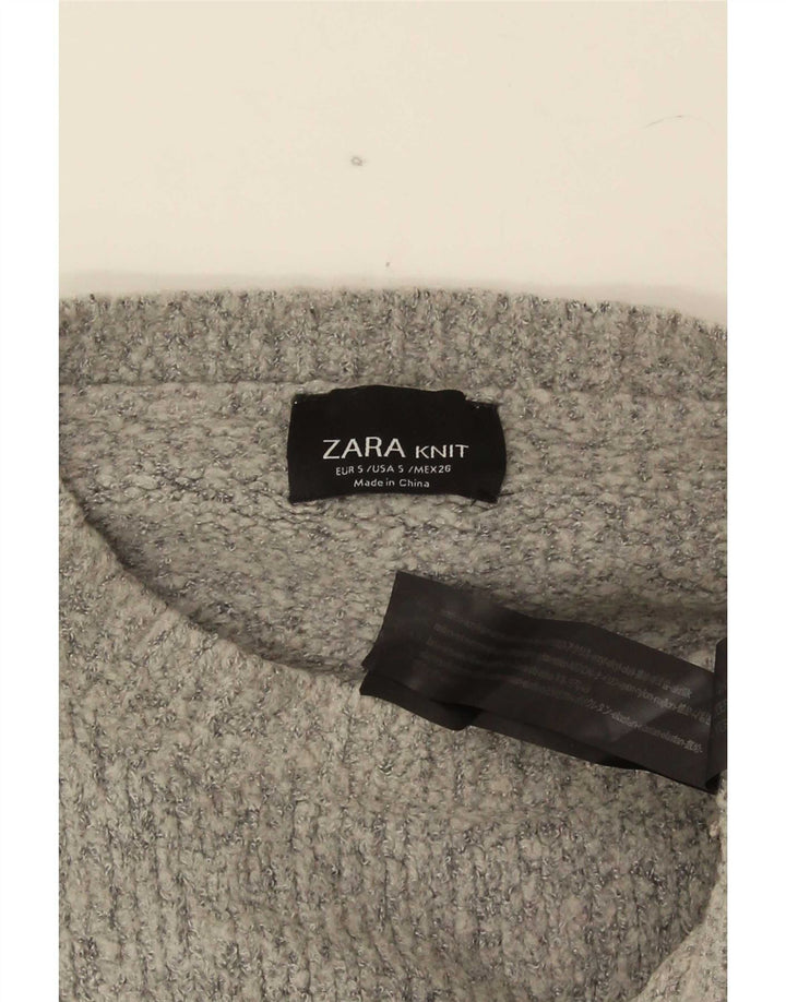 Zara Womens Oversized Crew Neck Jumper Sweater UK 10 Small Grey Acrylic