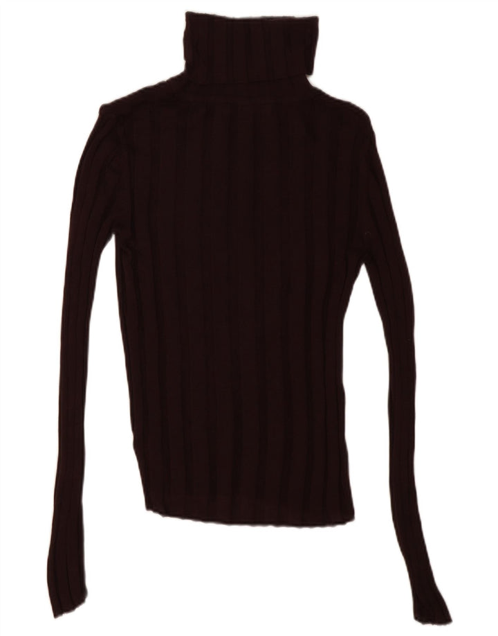 Zara Womens Roll Neck Blouse Top UK 10 Small Burgundy Lyocell