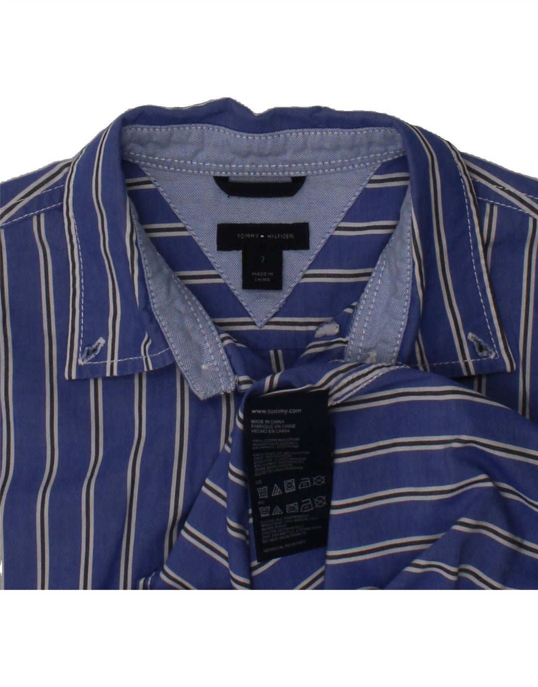 TOMMY HILFIGER Boys Shirt 6-7 Years Blue Striped Cotton Vintage Tommy Hilfiger and Second-Hand Tommy Hilfiger from Messina Hembry 