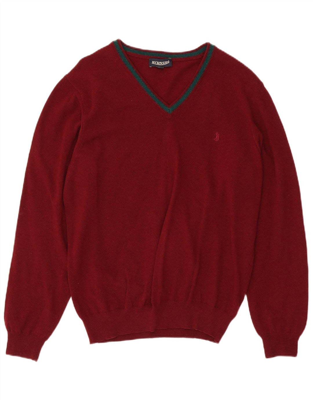 JECKERSON Mens V-Neck Jumper Sweater XL Red Wool