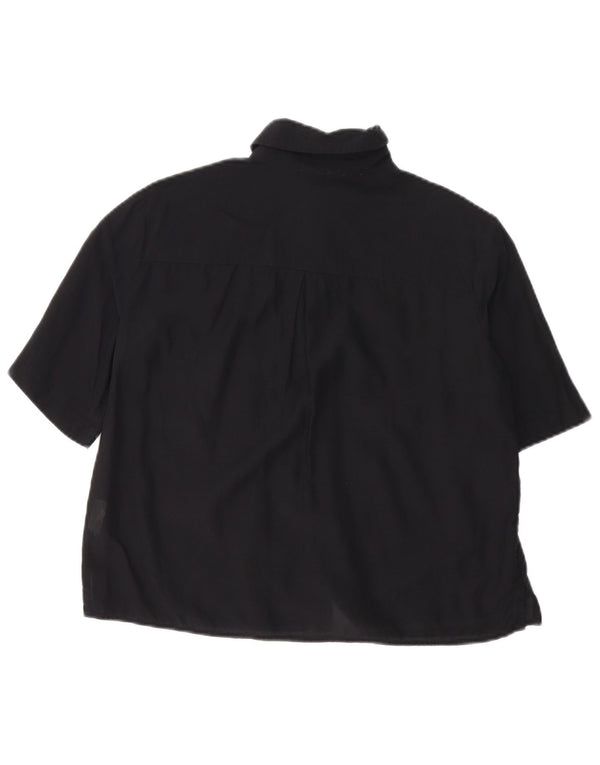 Benetton Womens Short Sleeve Oversized Shirt UK 10 Small Black Cotton