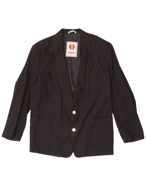 Wampum Mens 2 Button Blazer Jacket UK 40 Large Black Viscose