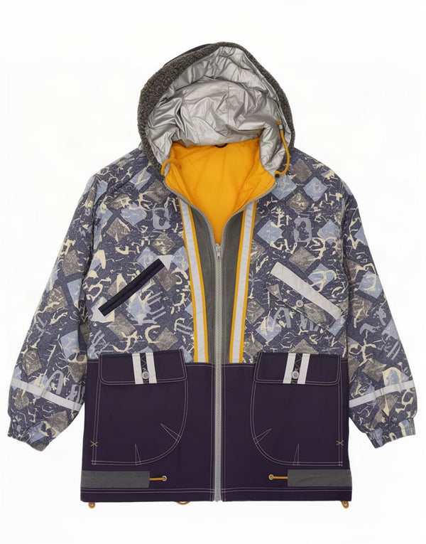 Canda Boys By C&A Hooded Ski Jacket 14-15 Years Navy Blue Geometric Cotton