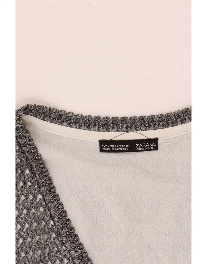 Zara Womens Sleeveless See Through Top UK 16 Large Grey Colourblock