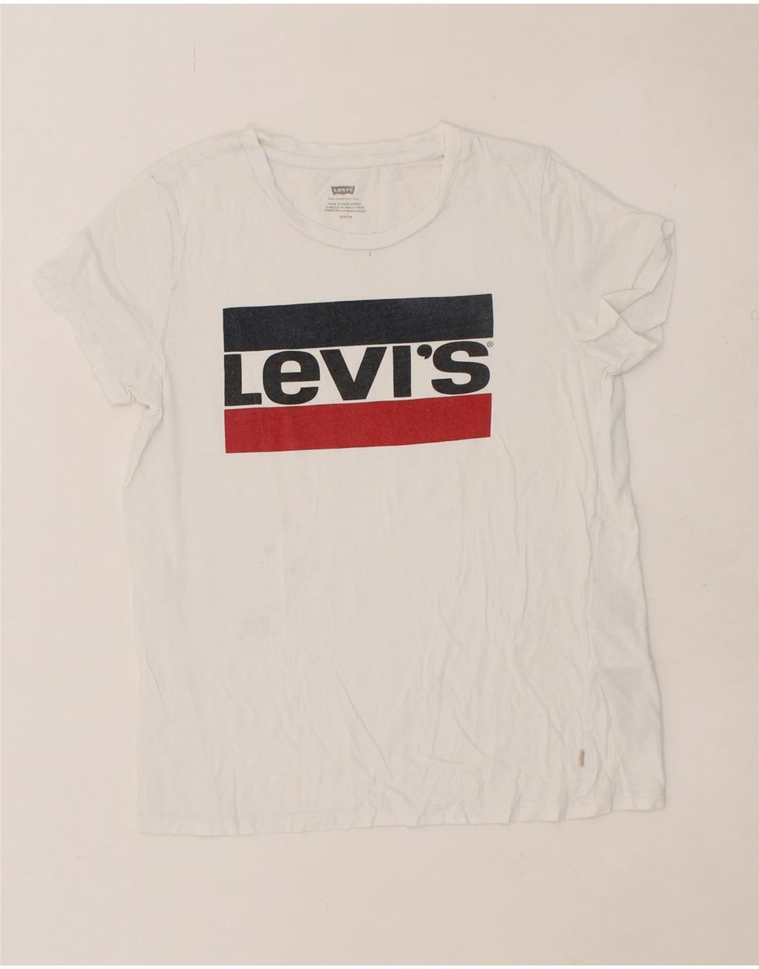 LEVI'S Womens Graphic T-Shirt Top UK 10 Small White Cotton Vintage Levi's and Second-Hand Levi's from Messina Hembry 