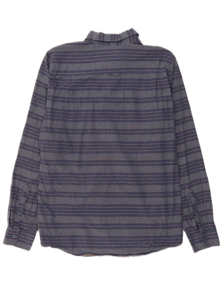Hurley Mens Classic Fit Flannel Shirt Medium Navy Blue Striped Cotton