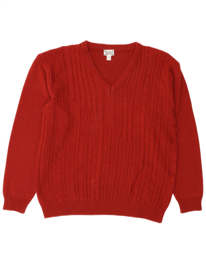 Jacques Lorant Mens V-Neck Jumper Sweater UK 38/40 Medium Red Polyacrylic