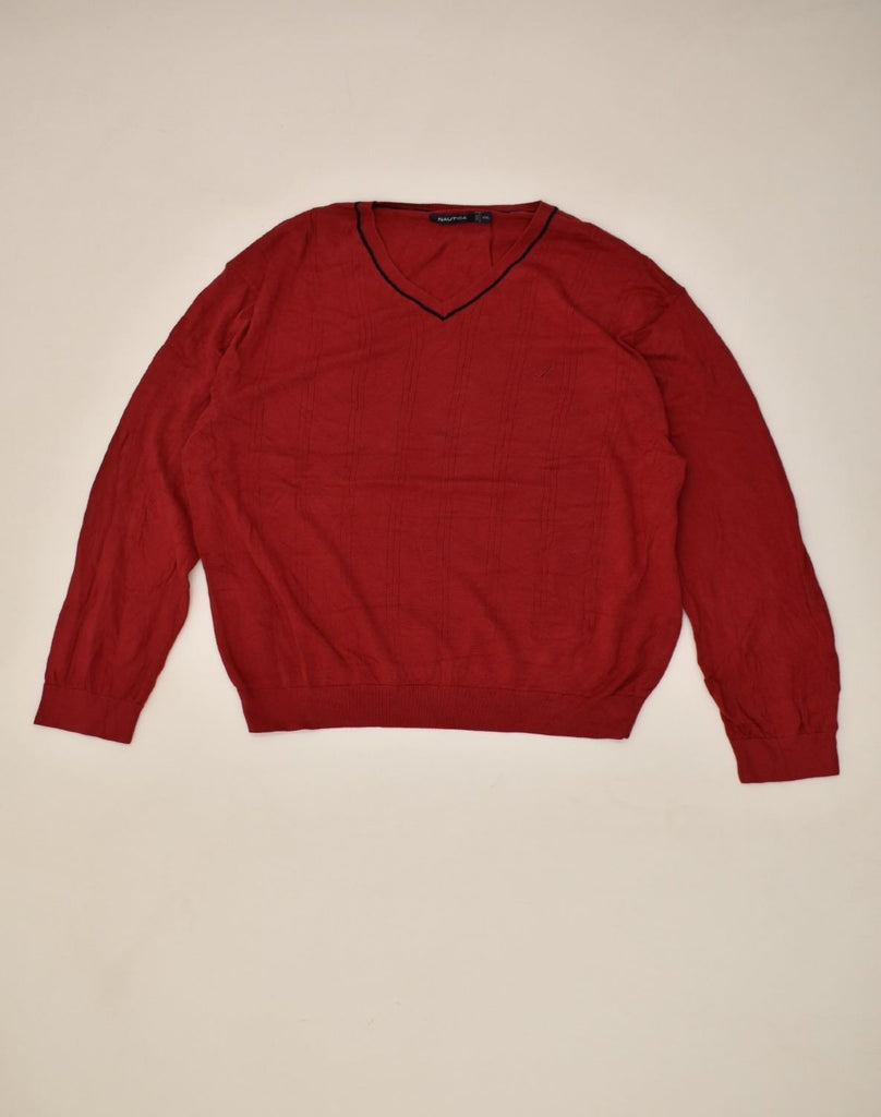 NAUTICA Mens Slim Fit V-Neck Jumper Sweater 2XL Red Cotton | Vintage Nautica | Thrift | Second-Hand Nautica | Used Clothing | Messina Hembry 