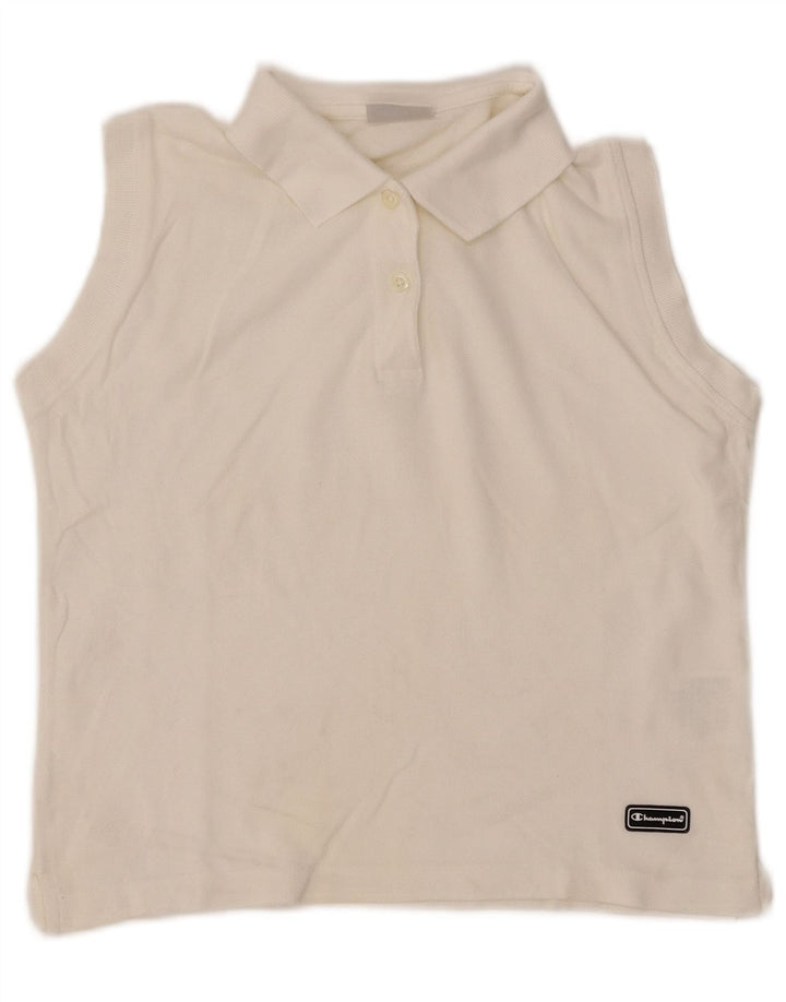 CHAMPION Womens Crop Sleeveless Polo Shirt UK 16 Large White Cotton