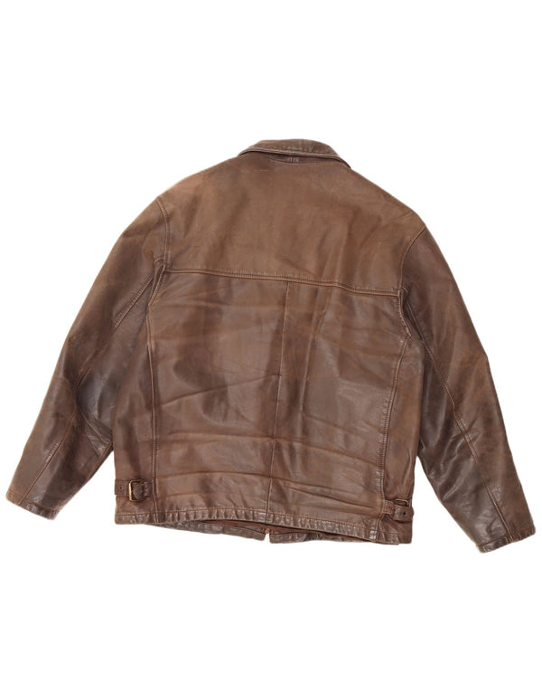 VINTAGE Mens Leather Jacket UK 36 Small Brown Leather