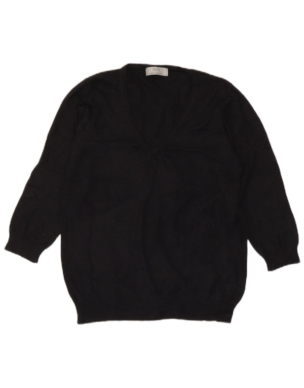Marks & Spencer Womens 3/4 Sleeve V-Neck Jumper Sweater UK 10 Small Black