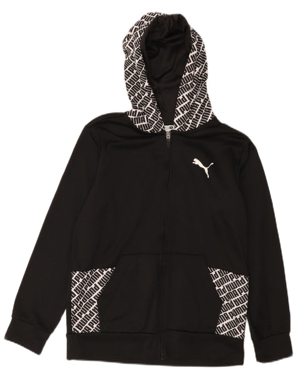 Puma Boys Graphic Zip Hoodie Sweater 10-11 Years Medium Black Polyester