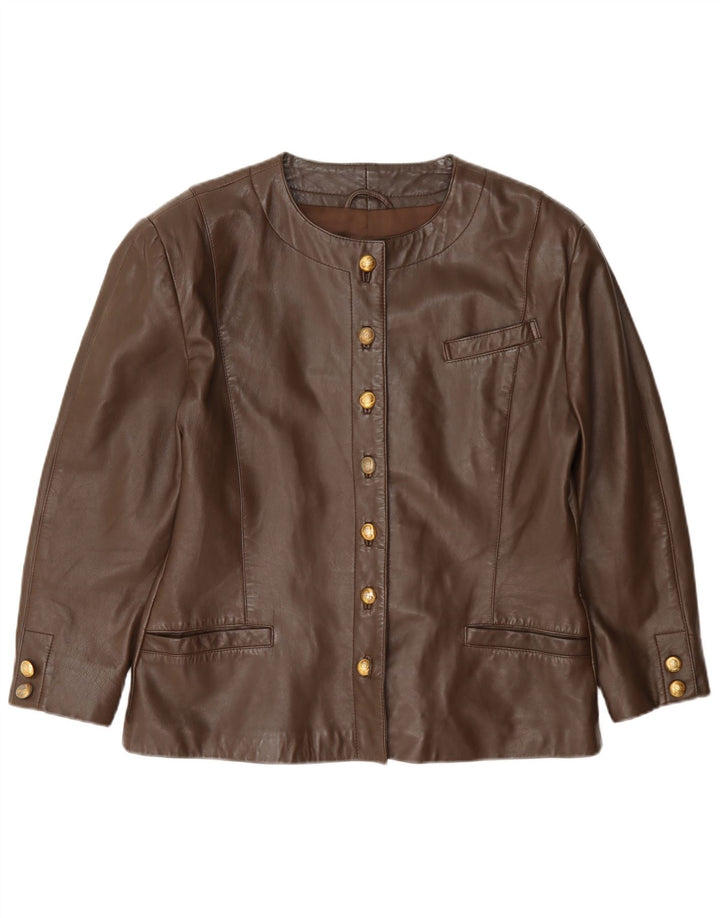 Alba Moda Womens Leather Blazer Jacket UK 14 Medium Brown