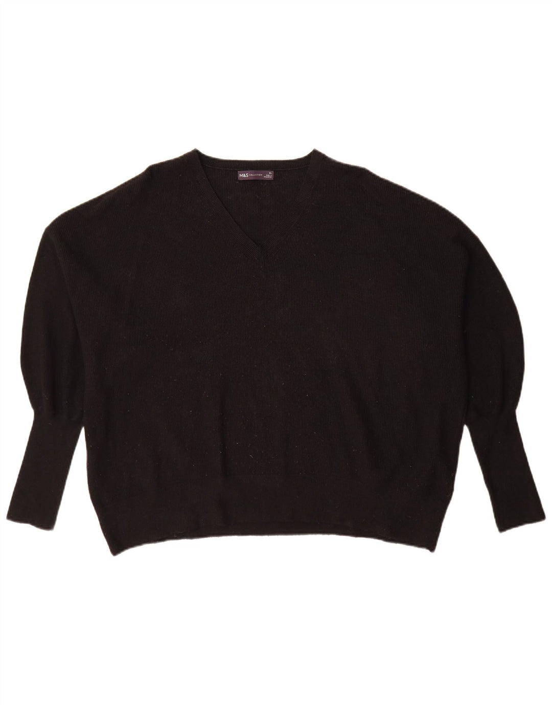 Marks & Spencer Womens Oversized V-Neck Jumper Sweater UK 18 XL Black