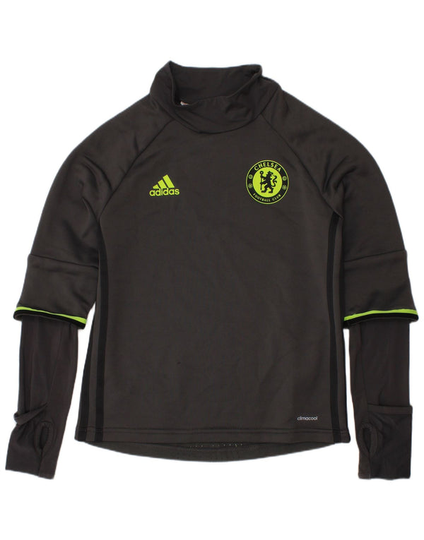 Adidas Boys Chelsea FC Graphic Top Long Sleeve 7-8 Years Grey Polyester