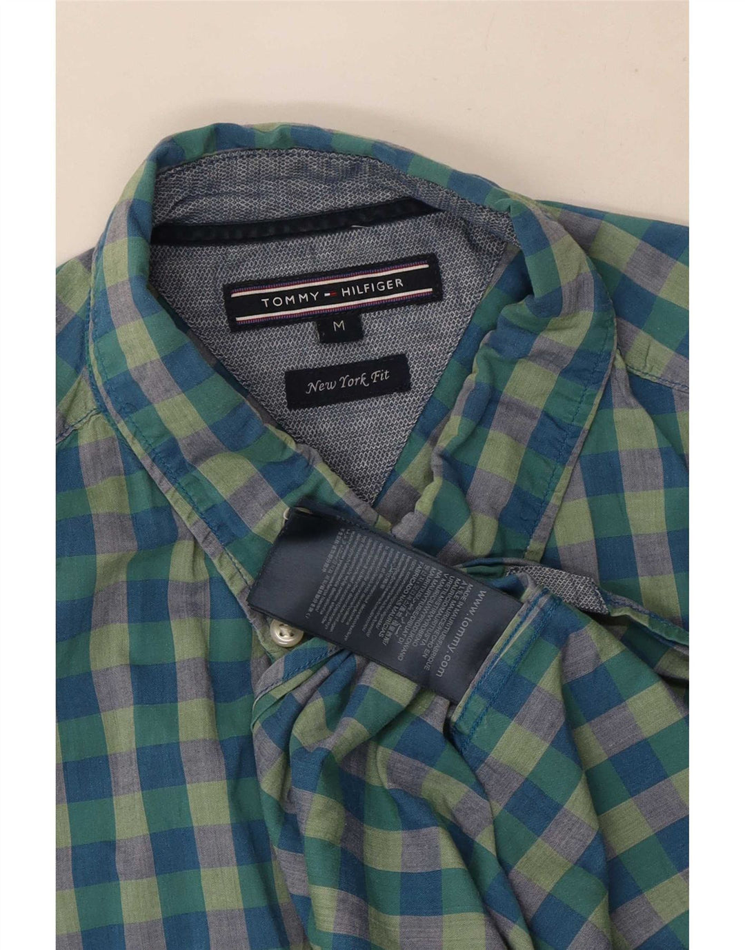 Tommy Hilfiger Mens New York Fit Shirt Medium Blue Gingham Cotton