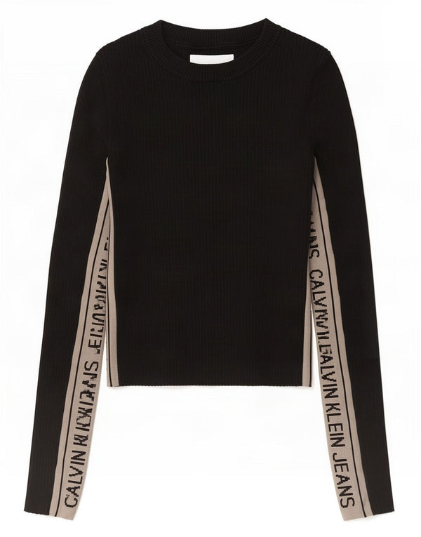 Calvin Klein Jeans Womens Graphic Top Long Sleeve UK 10 Small Black