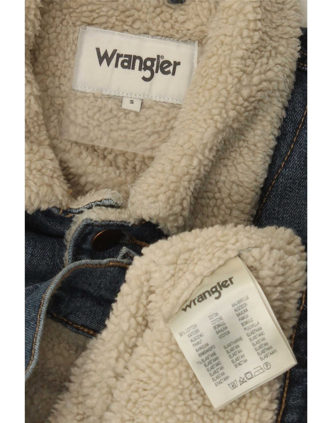 Wrangler Mens Denim Sherpa Jacket UK 36 Small Blue Cotton