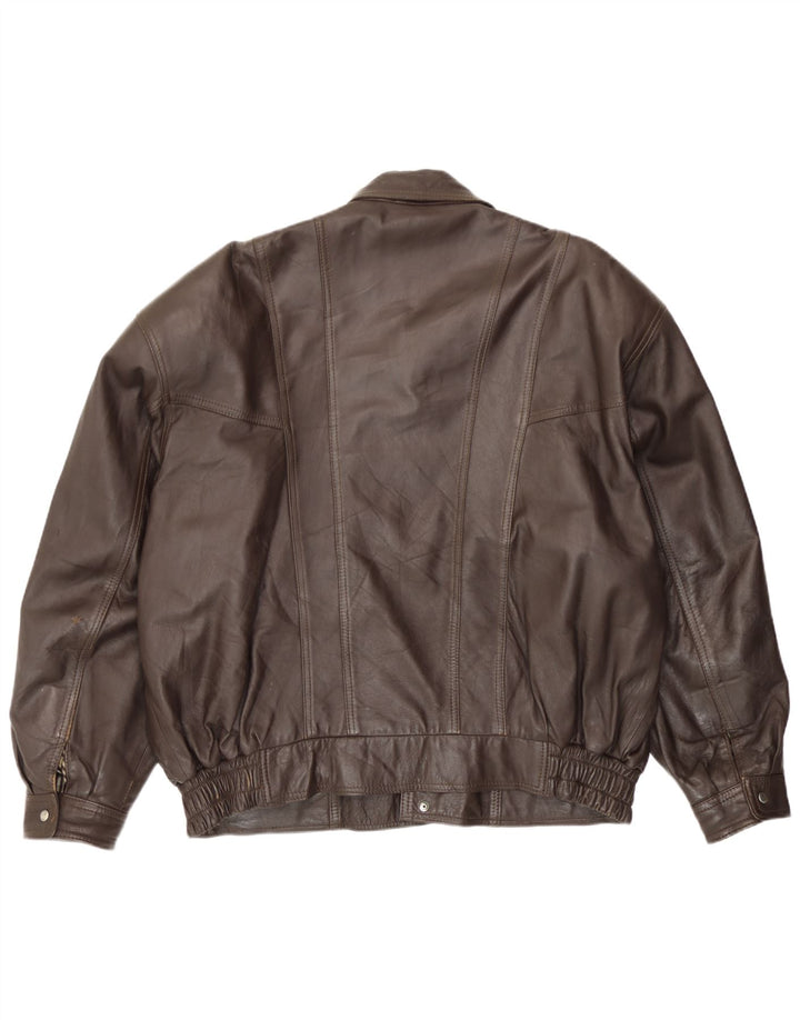 Hohenstein Mens Bomber Leather Jacket UK 44 2XL Brown Leather