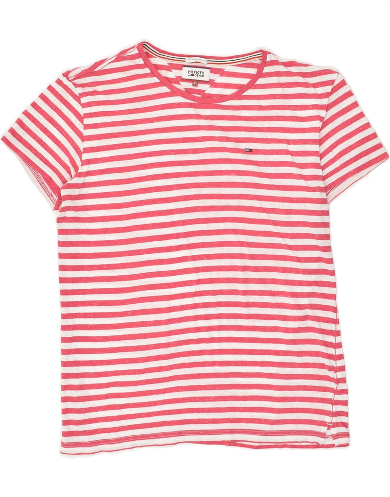 TOMMY HILFIGER Womens T-Shirt Top UK 18 XL Pink Striped Vintage Tommy Hilfiger and Second-Hand Tommy Hilfiger from Messina Hembry 