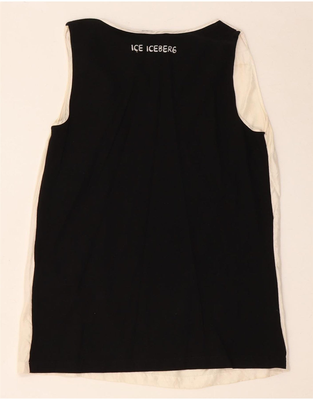 ICEBERG Womens Graphic Blouse Top UK 8 Small Off White Colourblock