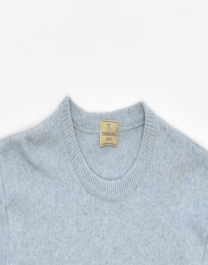 TRUSSARDI Womens Crew Neck Jumper Sweater UK 14 Large Blue Virgin Wool | Vintage | Thrift | Second-Hand | Used Clothing | Messina Hembry 