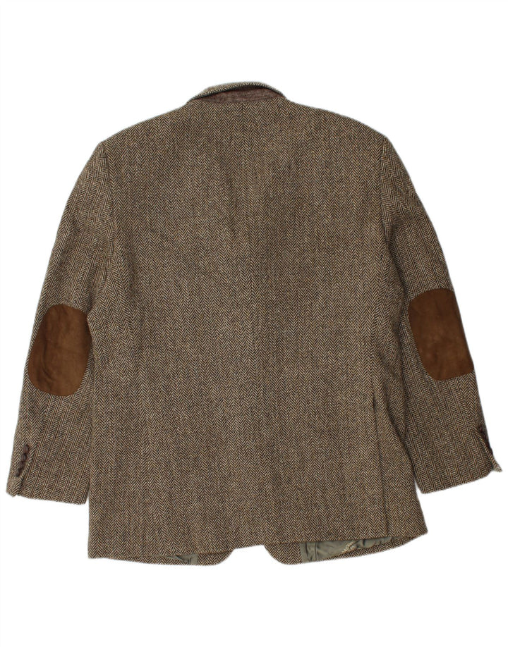 Harris Tweed Mens 3 Button Blazer Jacket UK 40 Large Brown Herringbone