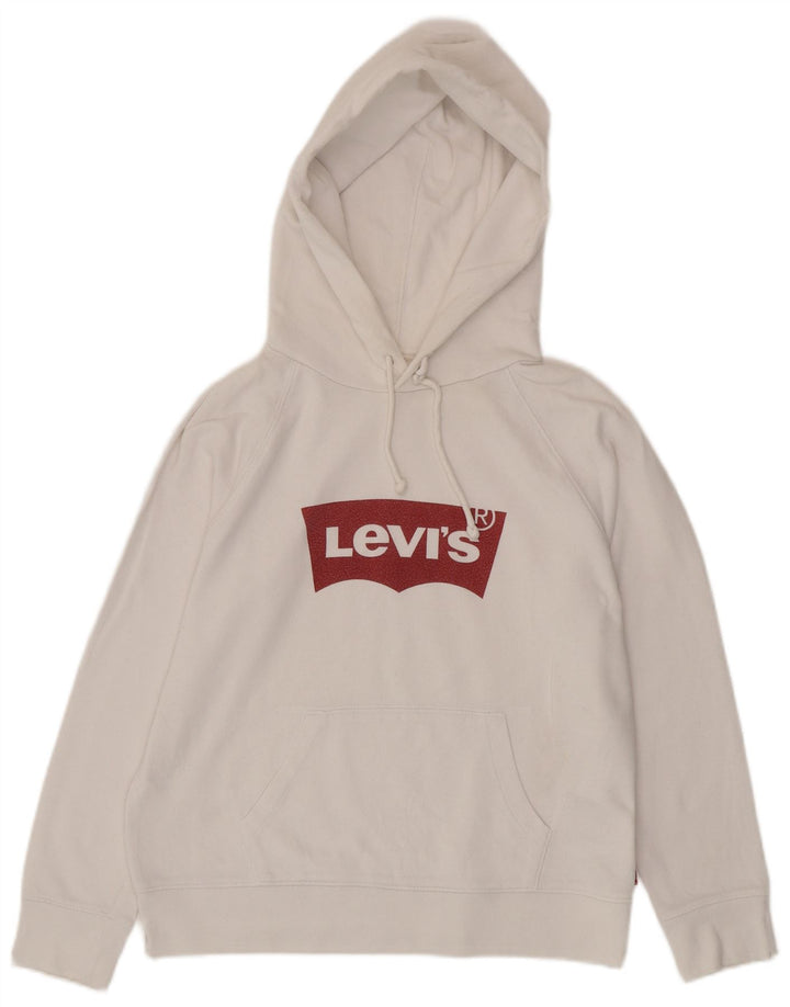 LEVI'S Womens Graphic Hoodie Jumper UK 14 Medium White Cotton