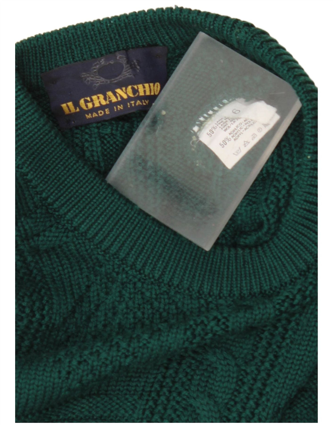 IL GRANCHIO Mens Crew Neck Jumper Sweater XL Green Wool