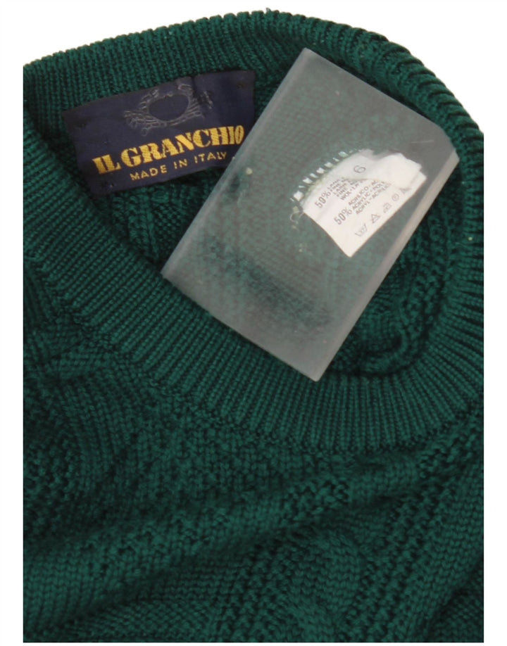 IL GRANCHIO Mens Crew Neck Jumper Sweater XL Green Wool