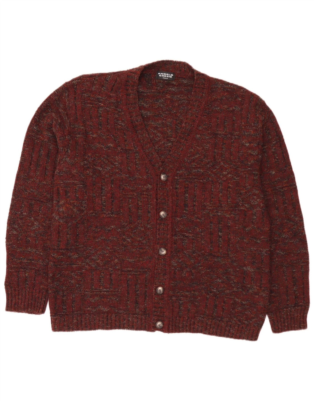 Angelo Greco Mens Cardigan Sweater Large Burgundy Flecked Wool